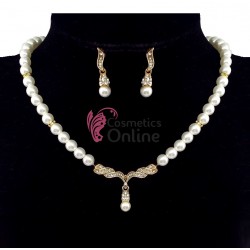 Colier cu cercei AS24DD Auriu cu cristale si perle